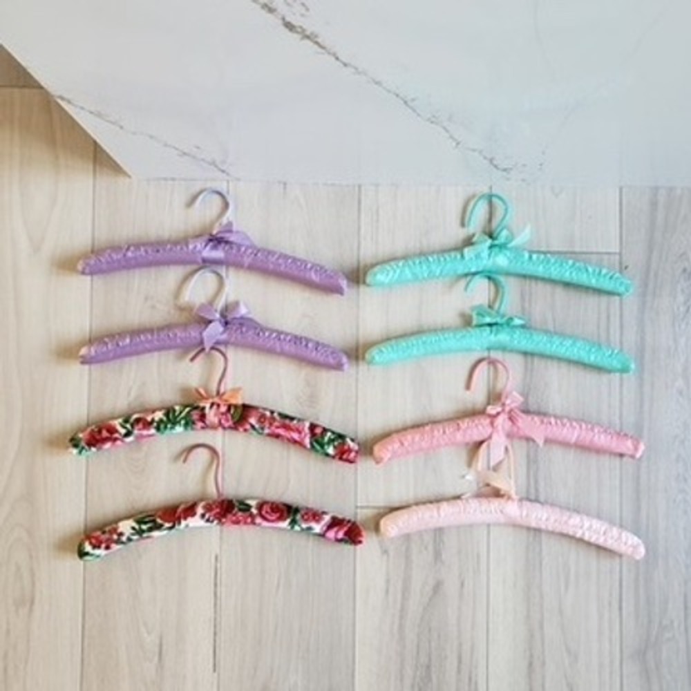 Vintage‎ Satin Padded Hangers Set 8 Multicolor Floral Closet Decor Shabby Chic